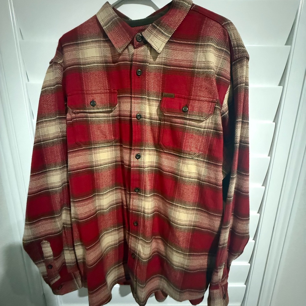 Orvis Red and Cream Plaid Shirt Heavyweight Flannel XL